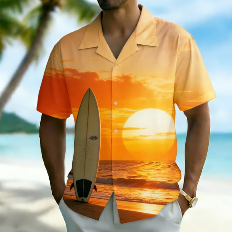 Outdoor Adventure Vacations - Men's Premium Ocean Sunset Print Button